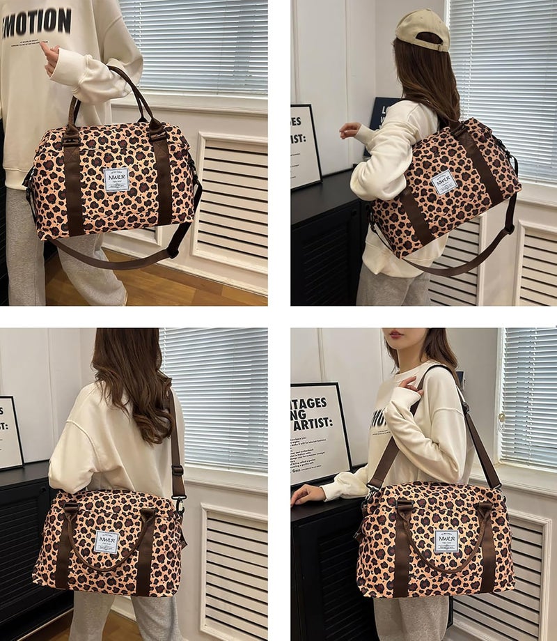 NWLR Travel Duffle Bag Weekender Overnight Gym Tote with Dry and Wet Separated Pocket for Women Girls Shoulder Workout Duffel Bag Water Resistant (leopard print) - Image 2
